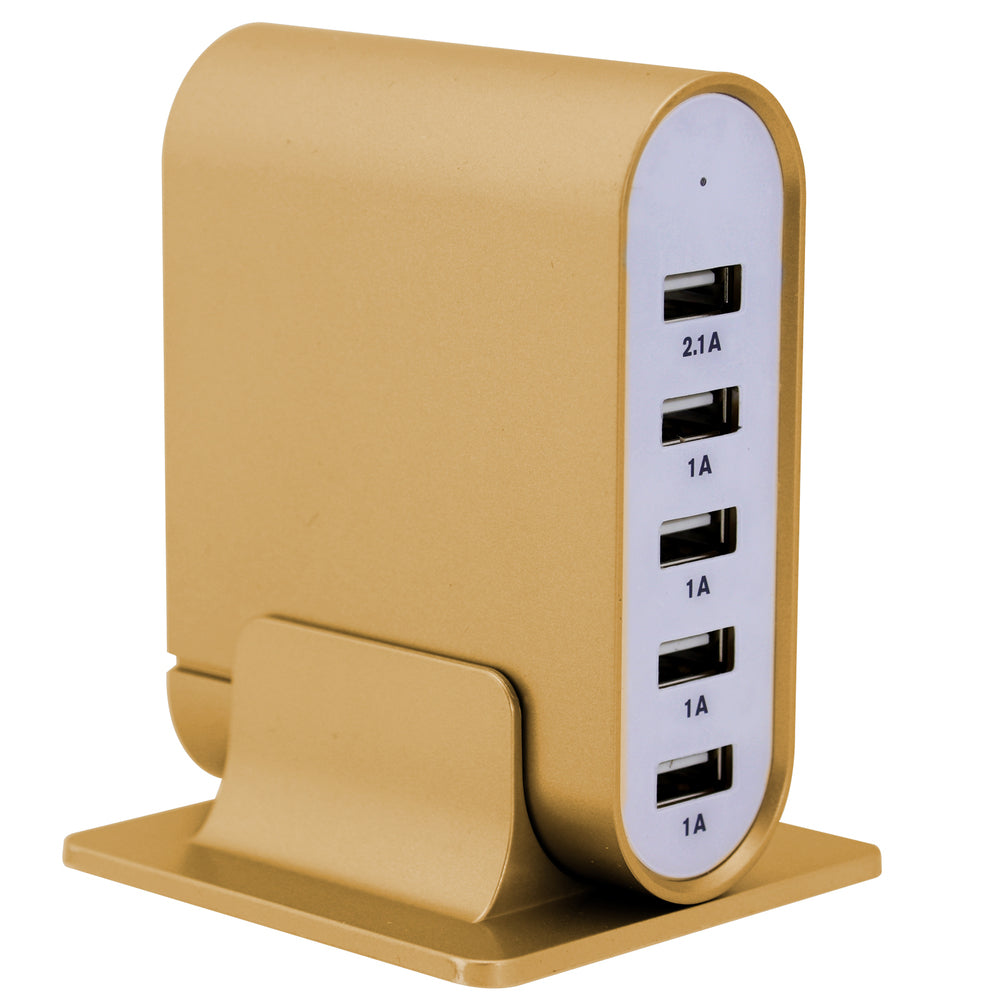 Trexonic 7.1A 5-Port Universal USB Compact Charging Station, Gold