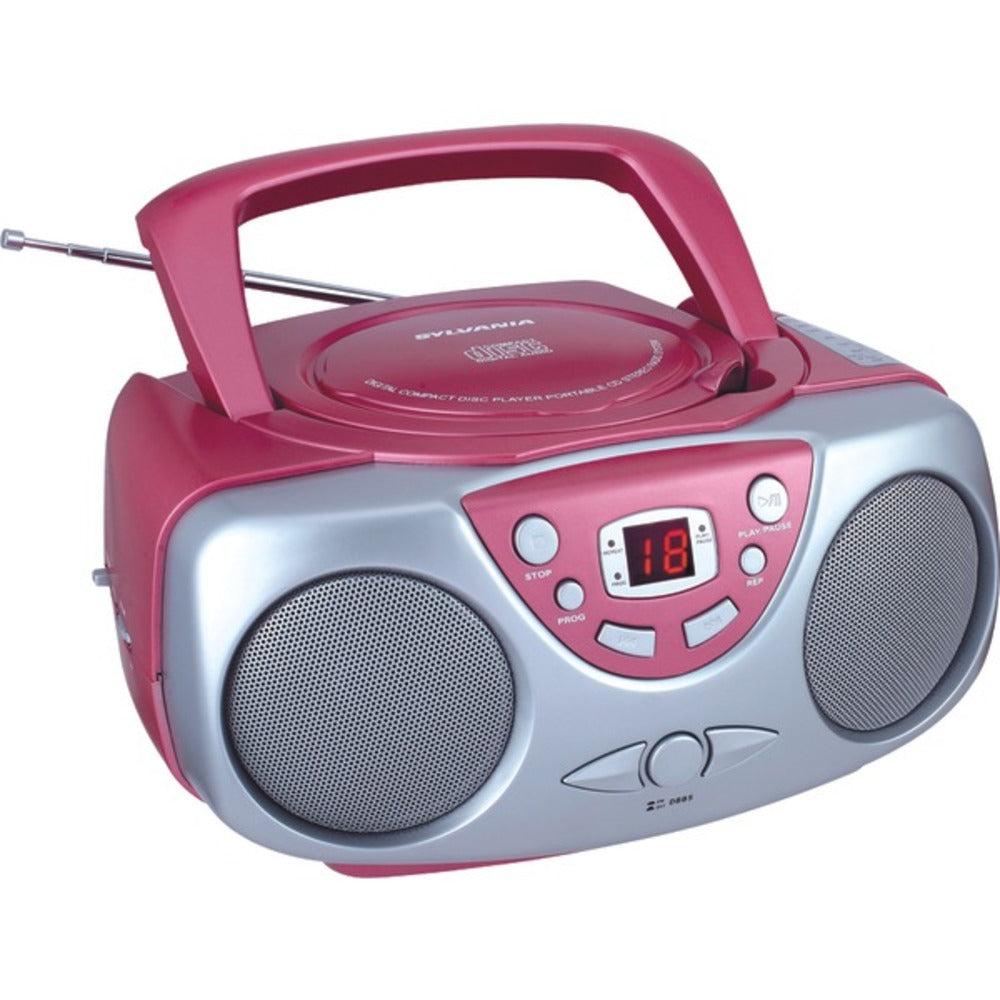 SYLVANIA(R) SRCD243M PINK Portable CD Boom Box with AM/FM Radio (Pink)