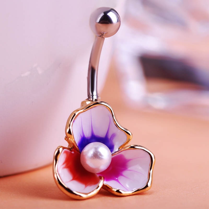 Enamel Pearl Beads Flowers Piercing Navel Belly Button Rings Body Piercing Violetta Gothic Accessorries