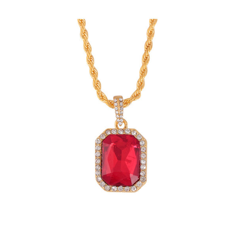 Square Au Gemstone Diamond Necklace Twist Chain Clavicle Chain Pendant Jewelry